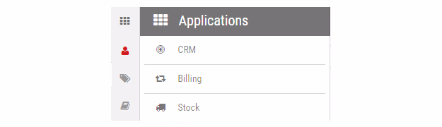 The application menu listing the available modules