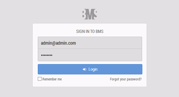 The BMS sign-in screen